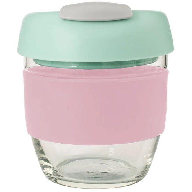 Avanti Glass Gocup Reusable Coffee Cup 236ml - Pink/mint/grey 3 Avanti Glass Gocup Reusable Coffee Cup 236ml - Pink/mint/grey