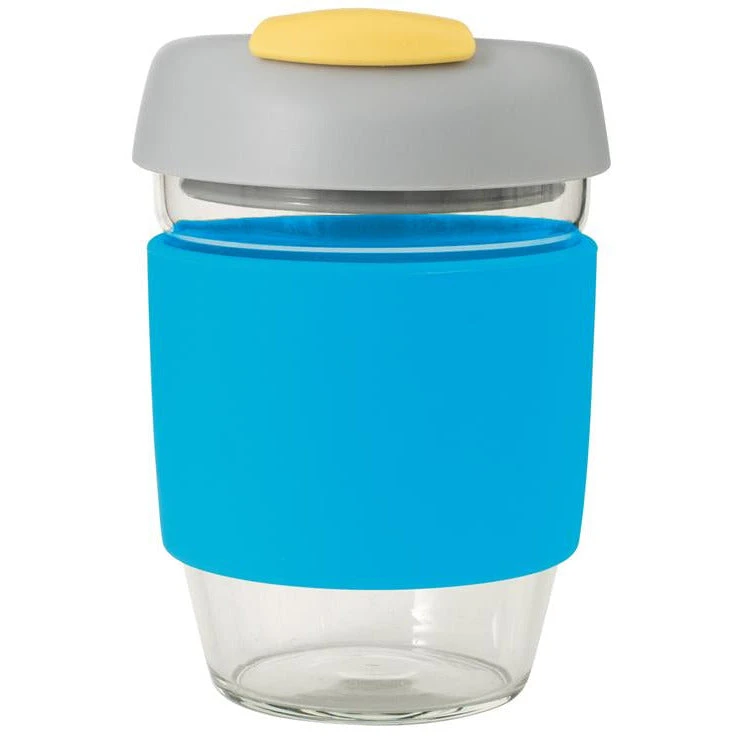 Avanti Glass Gocup Reusable Coffee Cup 355ml - Blue/grey/yellow 3 Avanti Glass Gocup Reusable Coffee Cup 355ml - Blue/grey/yellow