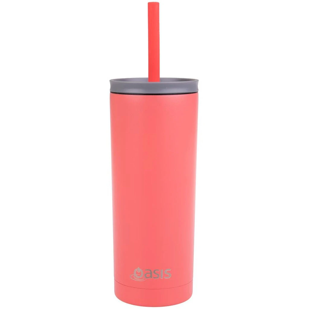 Oasis Super Sipper Insulated Tumbler With Silicone Straw 600ml Coral 3 Oasis Super Sipper Insulated Tumbler With Silicone Straw 600ml Coral