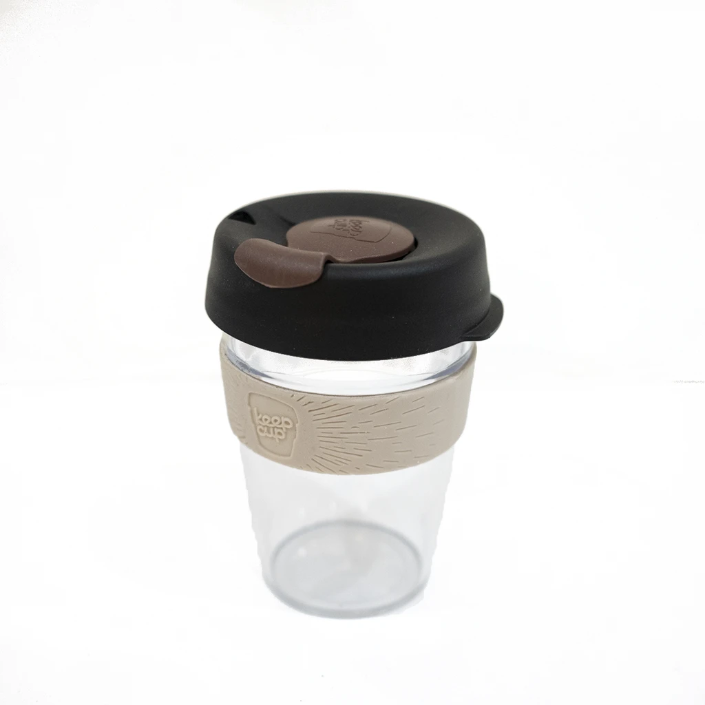 KeepCup Original Clear 12Oz Latte Band Black Lid Brown Plug 3 KeepCup Original Clear 12Oz Latte Band Black Lid Brown Plug