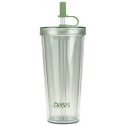 Oasis Double Wall Smoothie Tumbler With Straw Green Apple