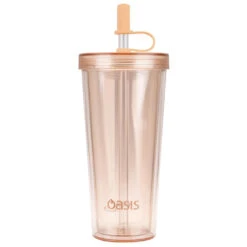 Oasis Double Wall Smoothie Tumbler With Straw 520ml Peach